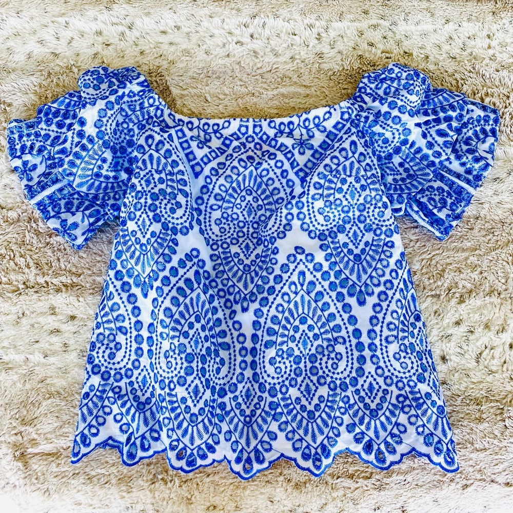 LILLY PULITZER EMBROIDERED FLOWY OFF SHOULDER BLOUSE -XS